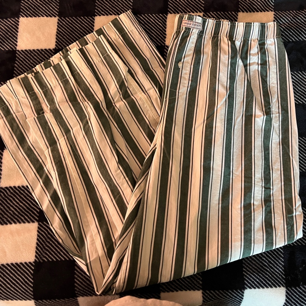 Savage X Fenty Green and White Striped Lounge Pants